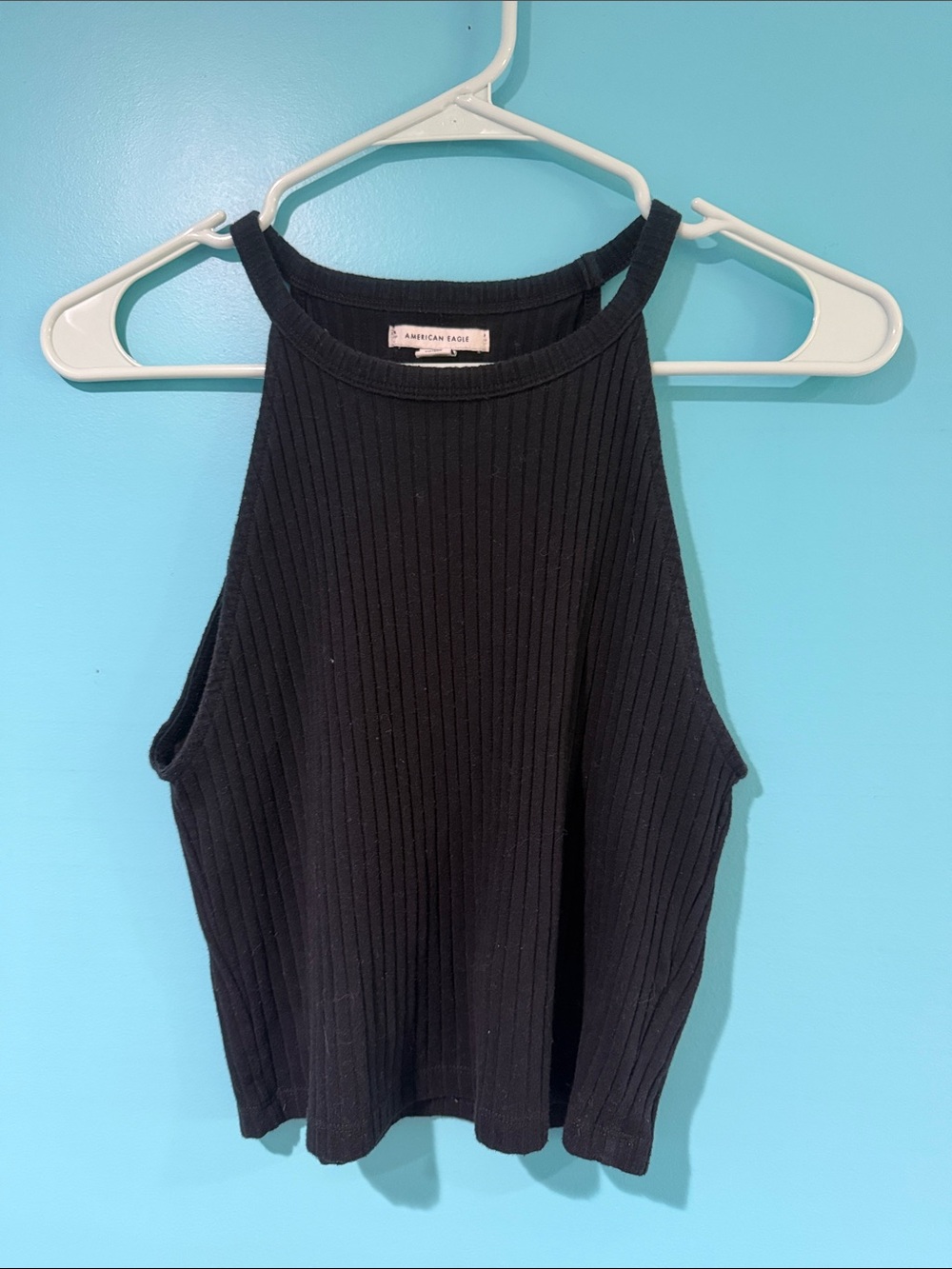 American Eagle Outfitters Black Ribbed Halter Tank